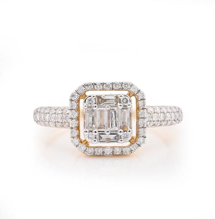 14K Yellow Gold 0.56CT Natural Diamond Round/Baguette Square shape Women Ring — view 1