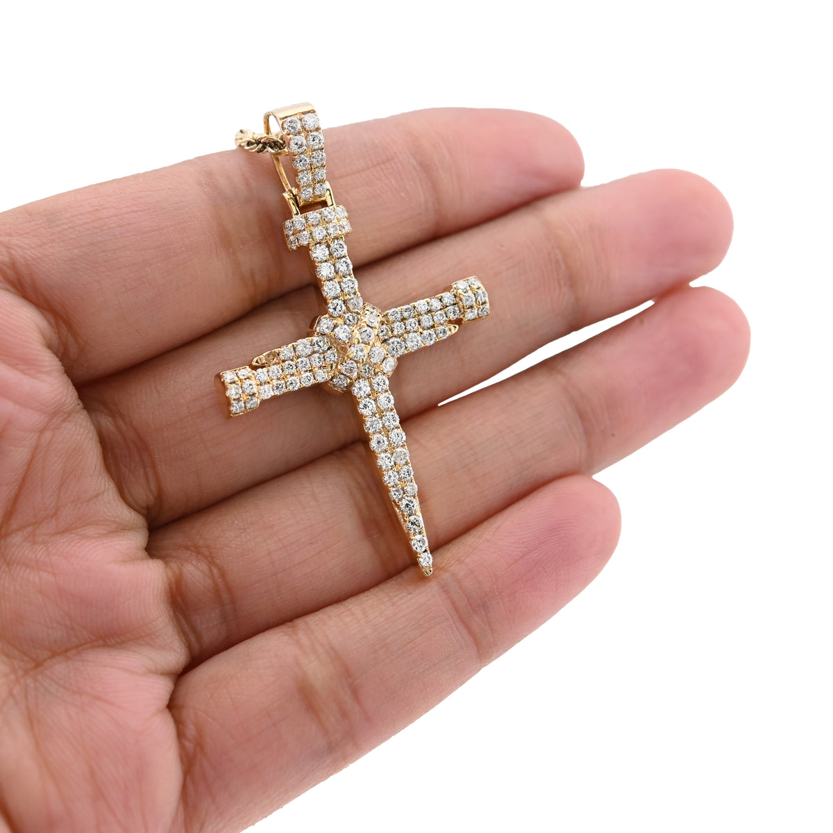 10K Yellow Gold 1.5CT Nail Cross Pendant Natural Diamond Men Women Charm 49.5MM — view 4