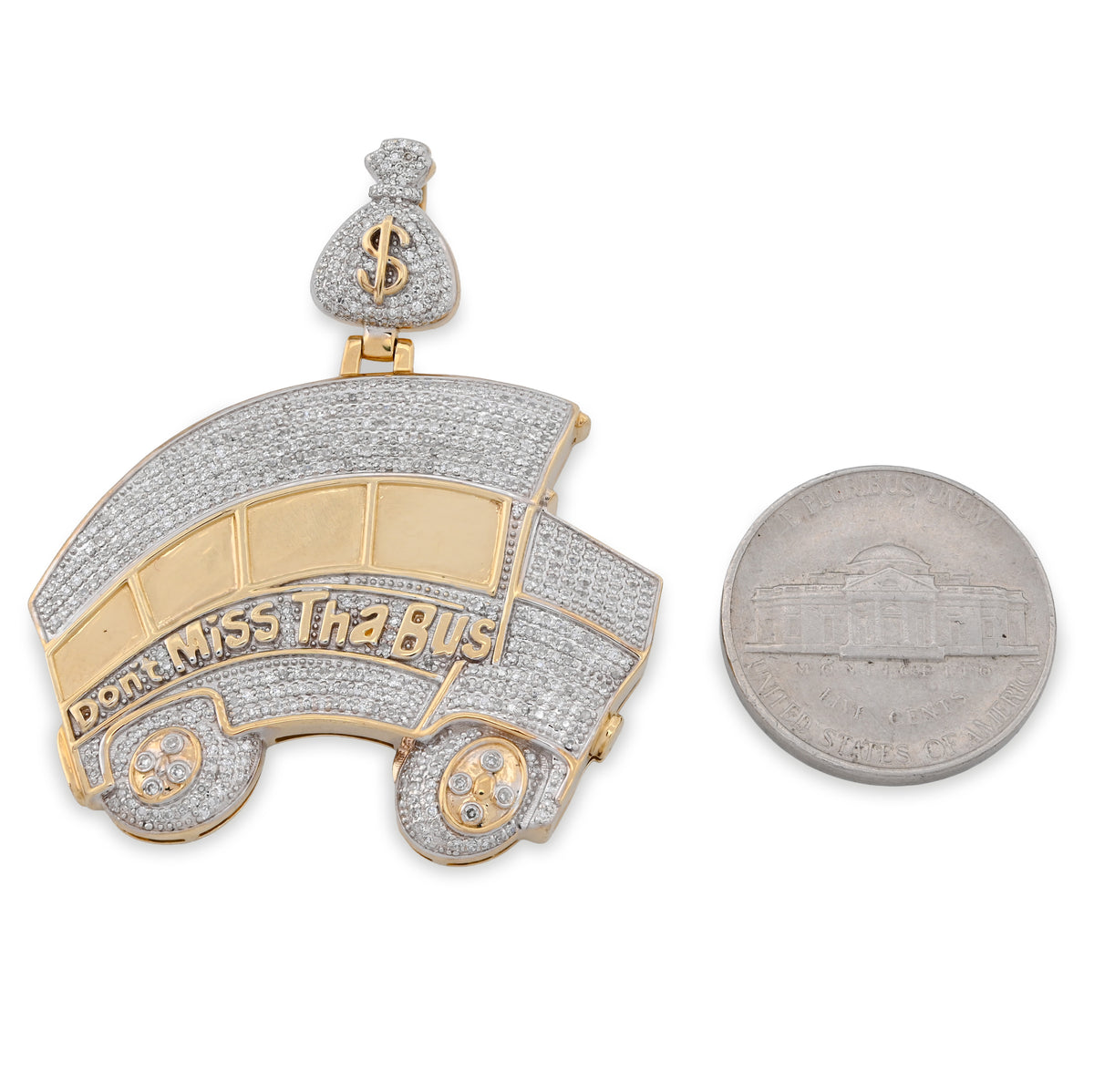 10K Yellow Gold "Don't Miss The Bus" Bus Shape Pendant 2.5CT Natural Diamond Men Women Pendant Charm — view 6