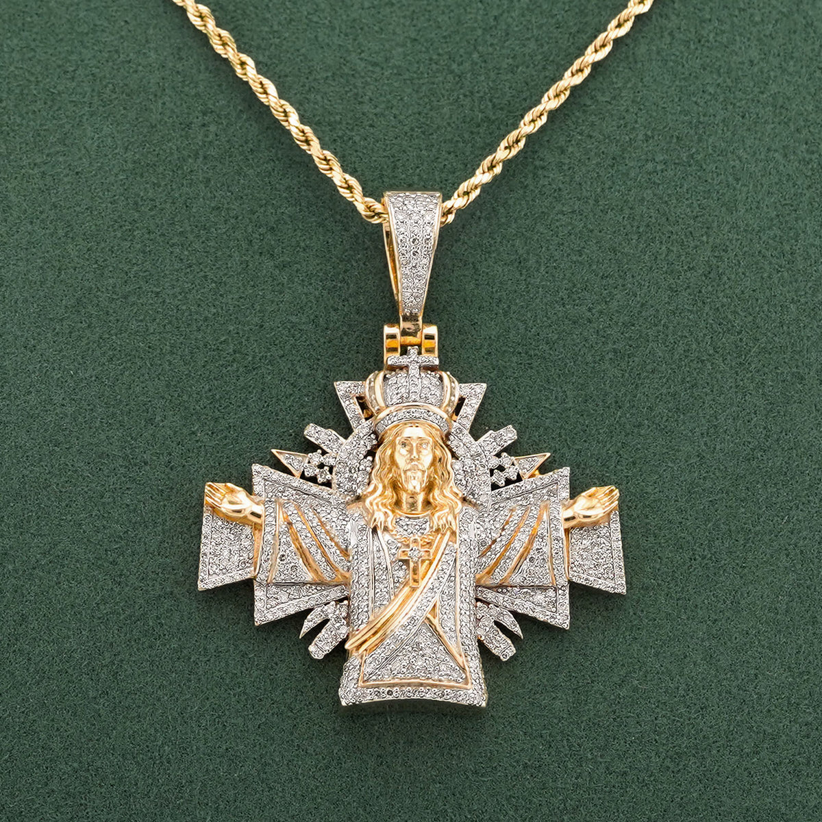 10K Yellow Gold Cross Jesus 2.5CT Natural Diamond Charm Men Women Pendant — view 7