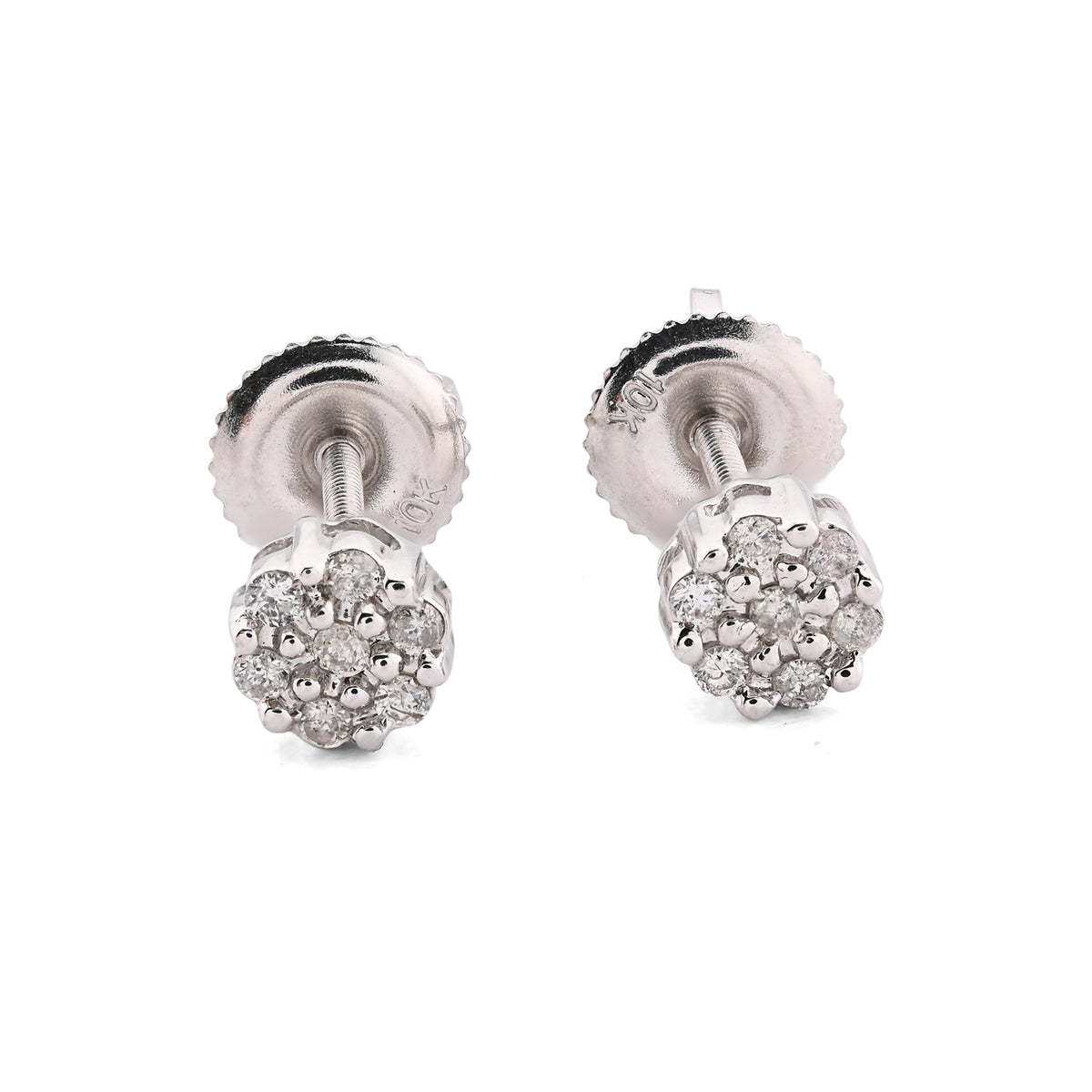 10K White Gold 0.11 CT Natural Diamond Flower Stud Men Women Earrings — view 1