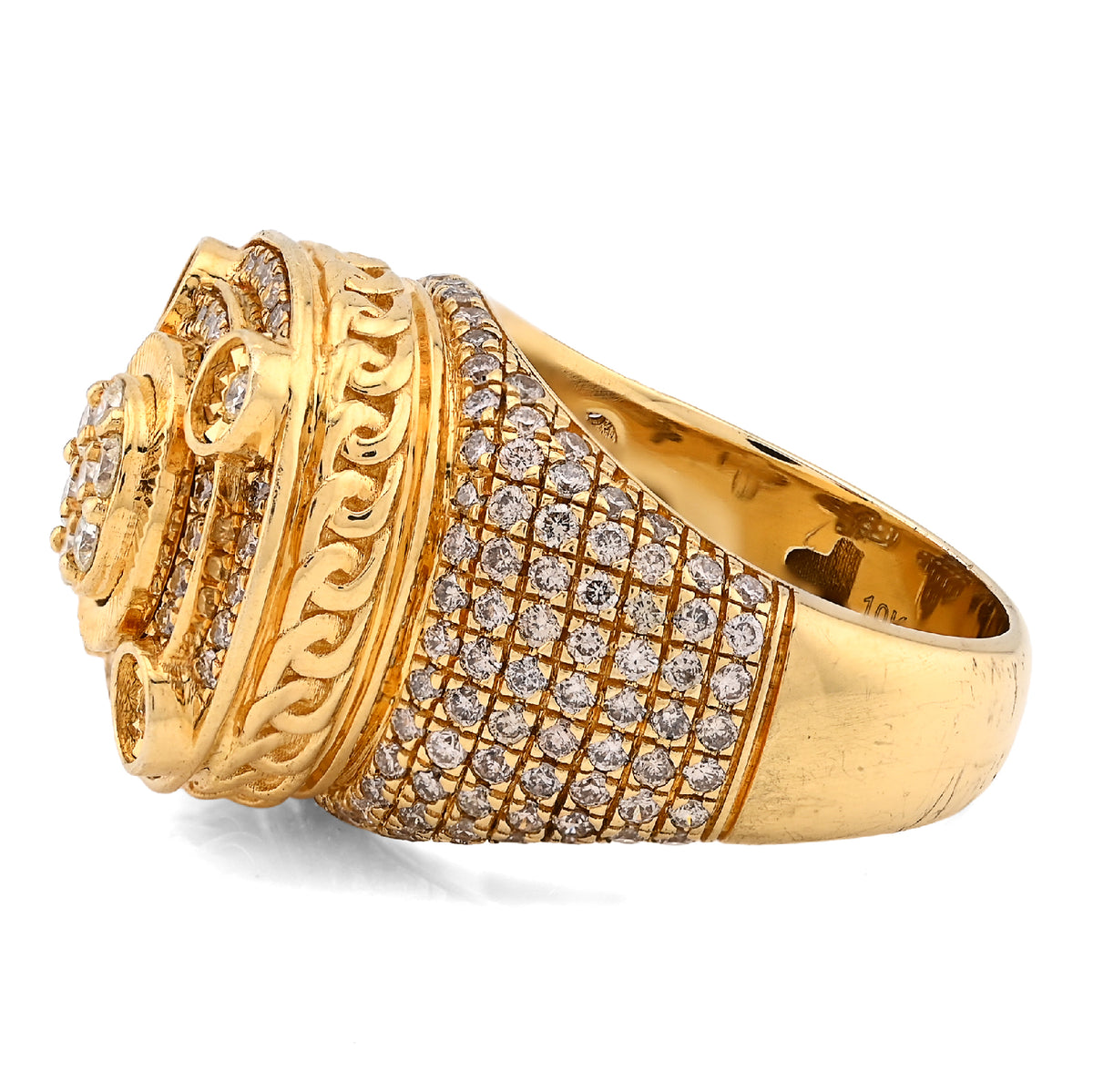 10K Yellow Gold Flower Cluster Multi Halo 2.55CT Natural Diamond Men Side Iced Pinky Ring — view 4