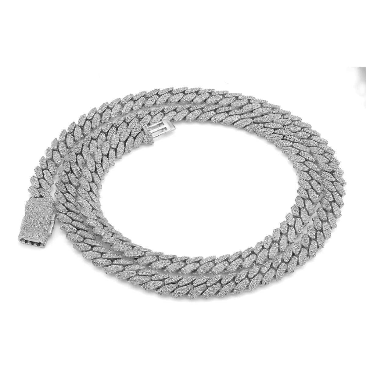 925 SS 8MM Cuban Link 8.125CT Natural Diamond 22" Chain Men Women Necklace — view 6