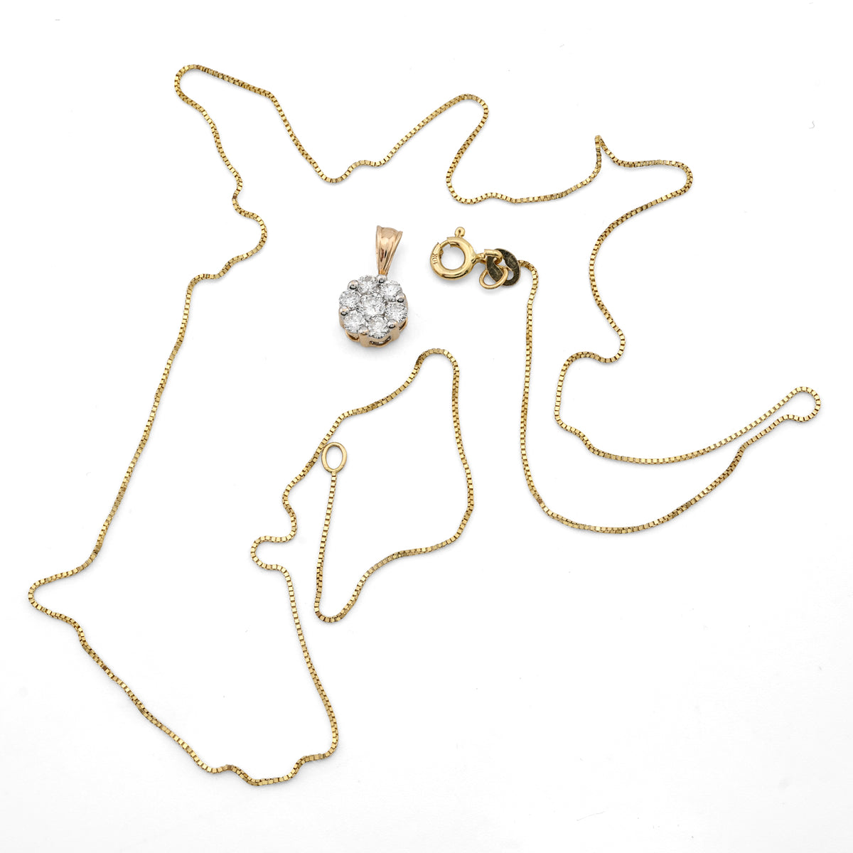 10K yellow Gold 0.75 CT Natural Diamond Flower Cluster Pendant Box Chain Set — view 9
