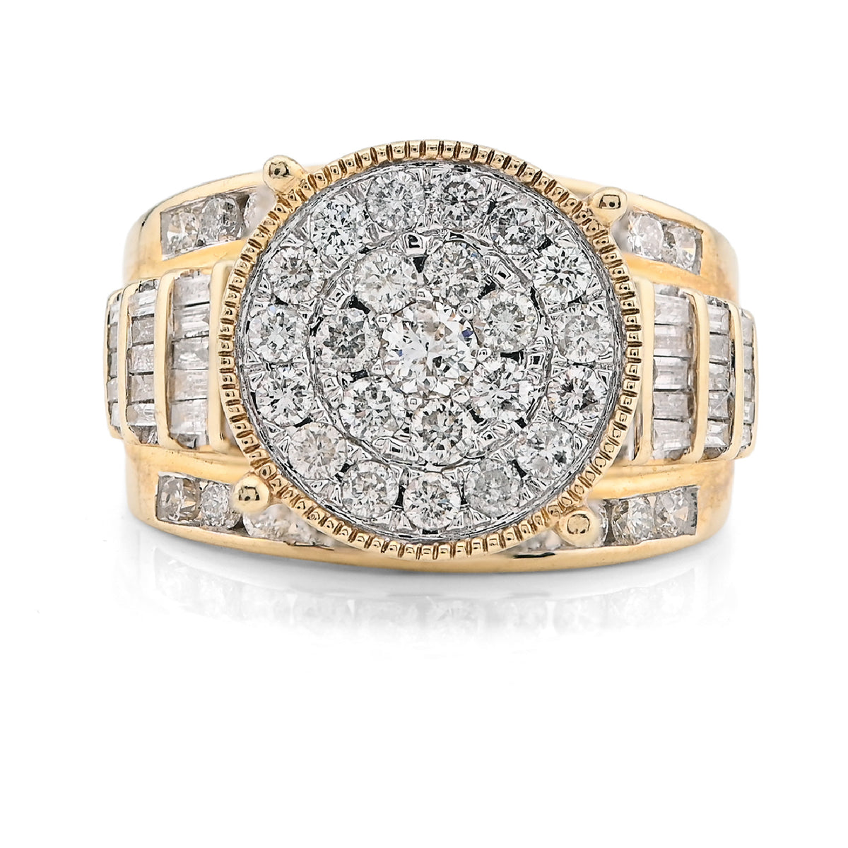 10K Yellow Gold 2 CT Natural Diamond Round/Baguette Natural Diamond Women Wedding Ring  — view 1