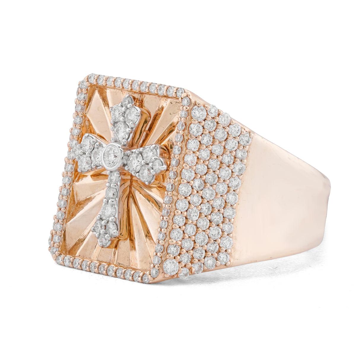 Cross Rectangular Ring 1.65CT Natural Diamond 10K Yellow Gold Men Ring