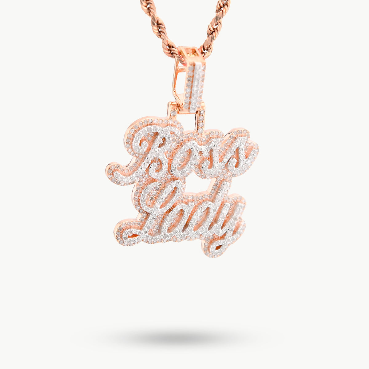 10K Rose Gold 1.12 CT Natural Diamond "BOSS LADY" Pendant Women 36 MM — view 6