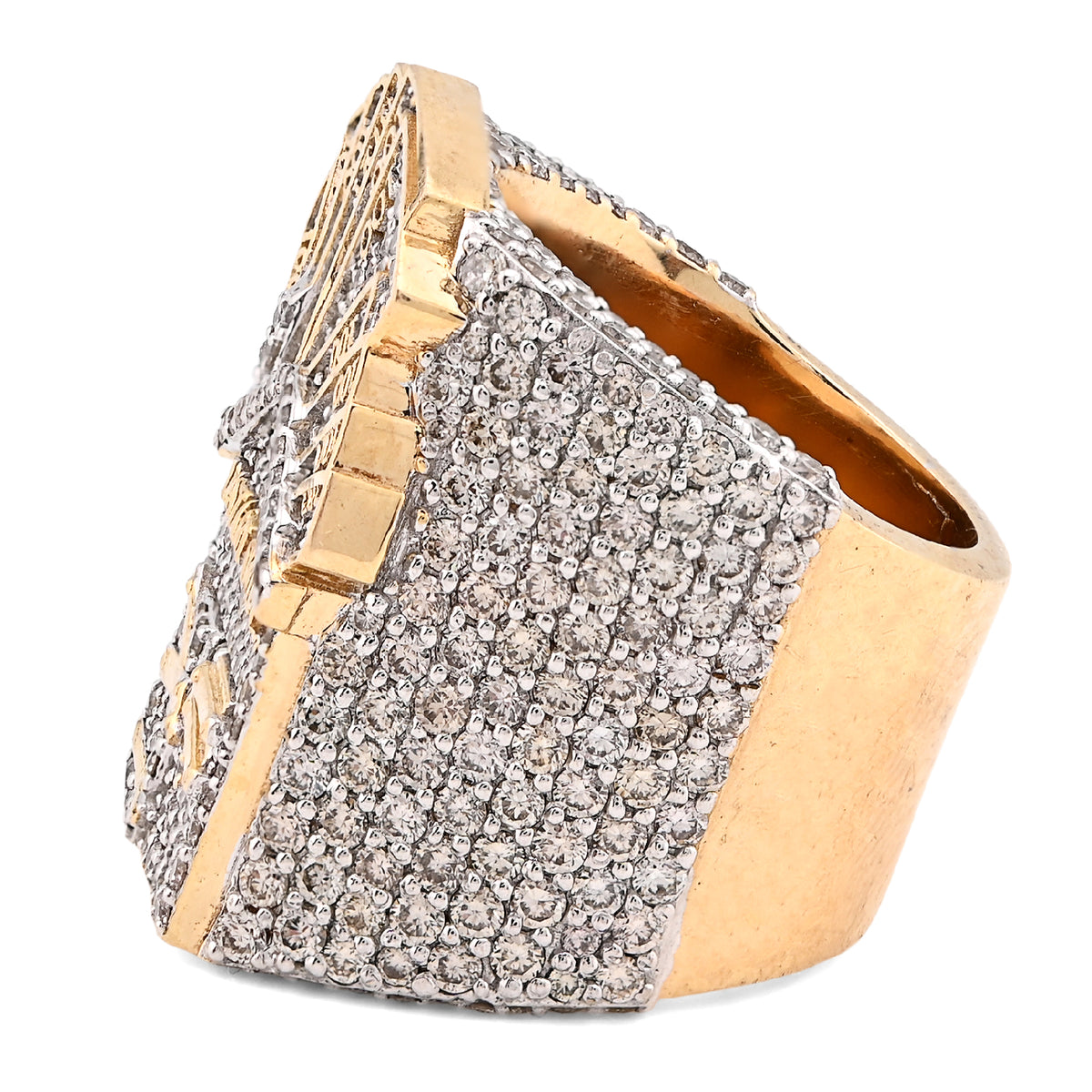 10K Yellow Gold 3.10CT Natural Diamond Trap House $100 Bill Top Men Pinky Ring 24.2g — view 4