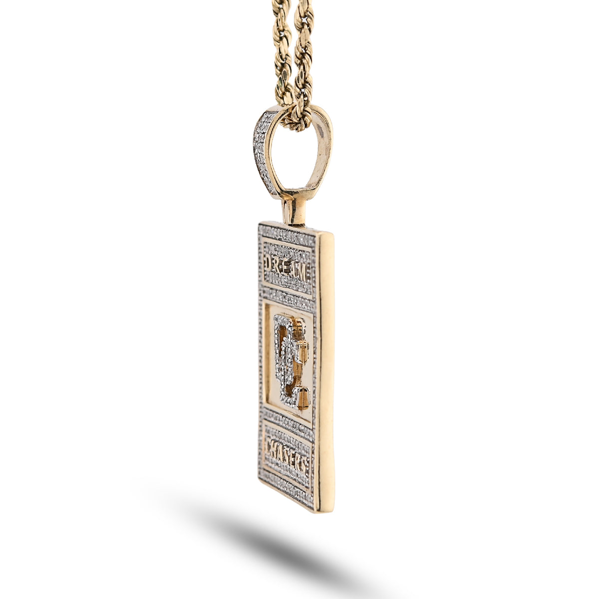 10K Yellow Gold "Dream Chasers" Rectangular Shape Pendant 0.75Ct Natural Diamond Men Charm — view 4