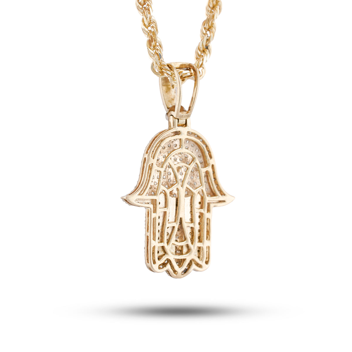 Hamsa Pendant Round 1.35ct Natural Diamond 10K Gold Men Women Charm