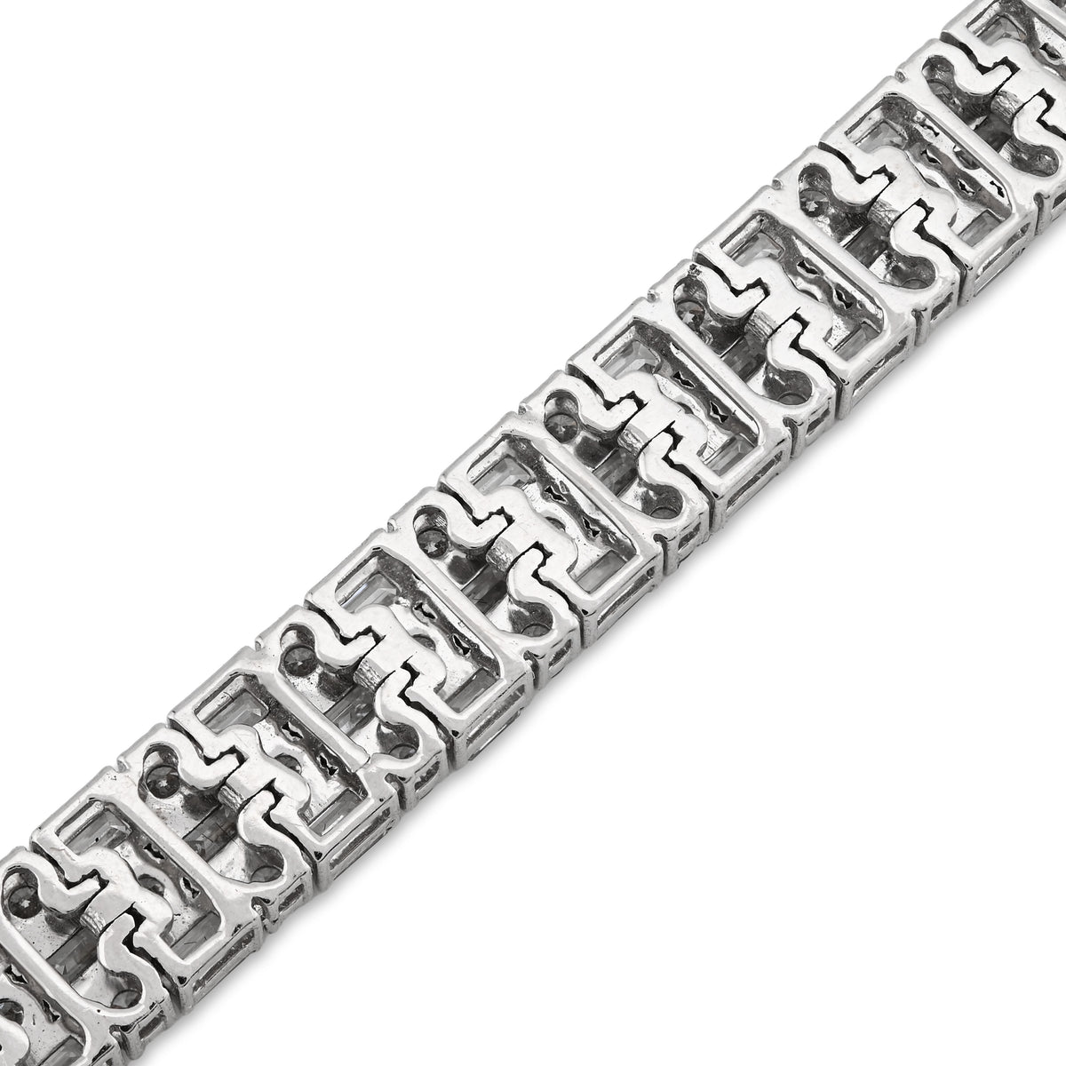 14K White Gold 11.25CT Lab Diamond Three Row Round/Baguette 6.5MM Men Women 7.25" Tennis Bracelet — view 2