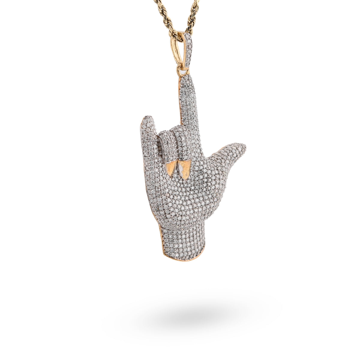 10K Yellow Gold "I LOVE YOU" Sign 3.05CT Natural Diamond Pendant Men Women Charm — view 2