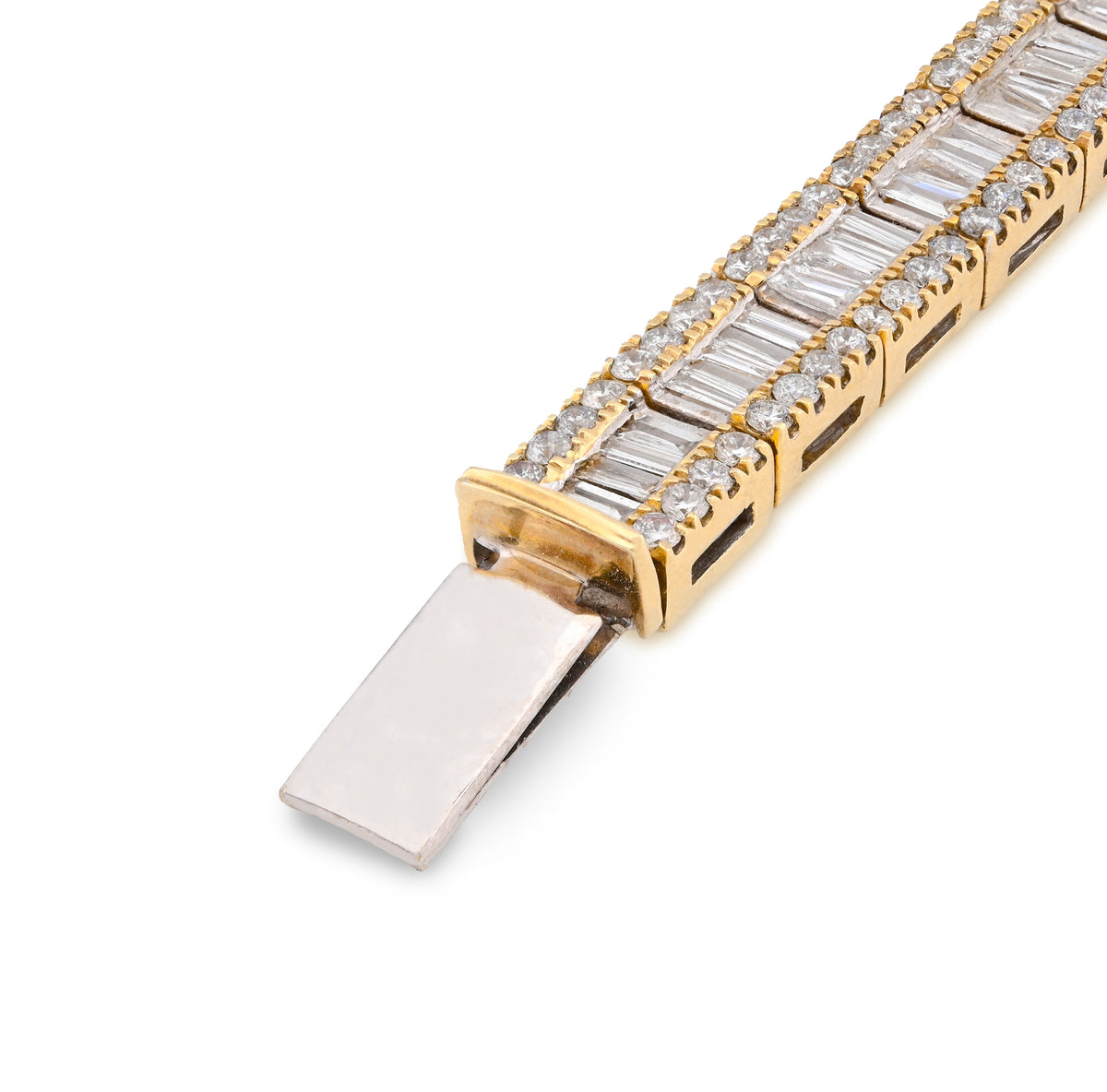 10K Yellow Gold 7.50CT Natural Diamond Round/Baguette Rectangular Link Bracelet 7.8MM 8" Men Women 30.2g — view 4