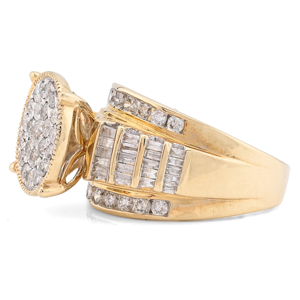 10K Yellow Gold 2 CT Natural Diamond Round/Baguette Natural Diamond Women Wedding Ring  — view 4
