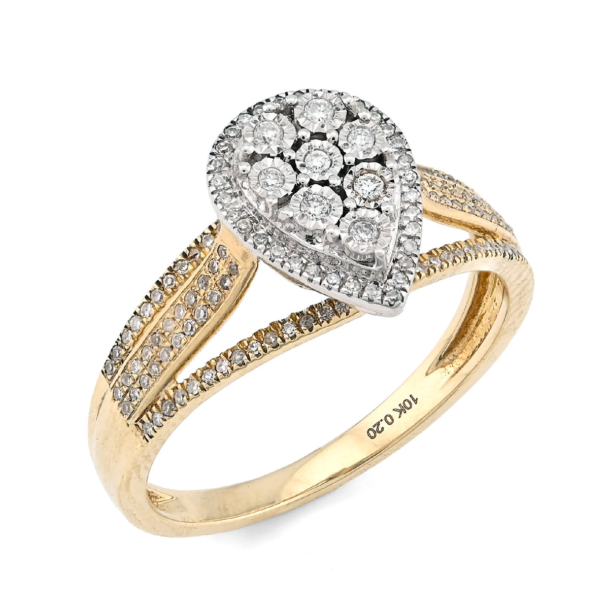 10K Yellow Gold 0.20CT Natural Diamond Teardrop Shape Illusion Women Ring — view 3