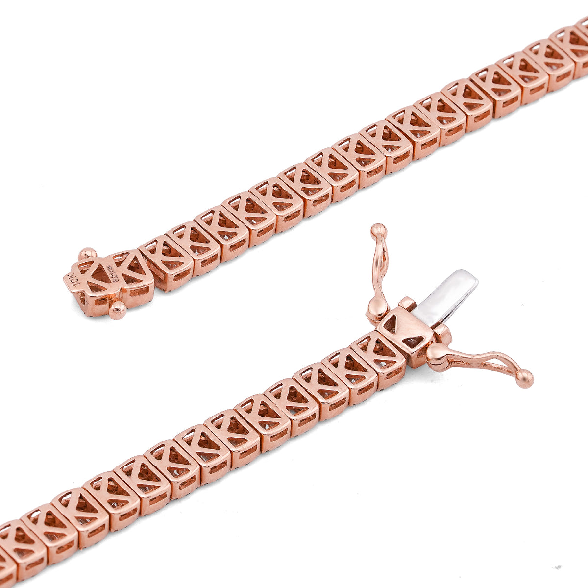 10K Rose Gold 6.01CT Natural Diamond Natural Diamond Baguette Centre Row 4MM Tennis Chain 22" Men Women Necklace — view 5