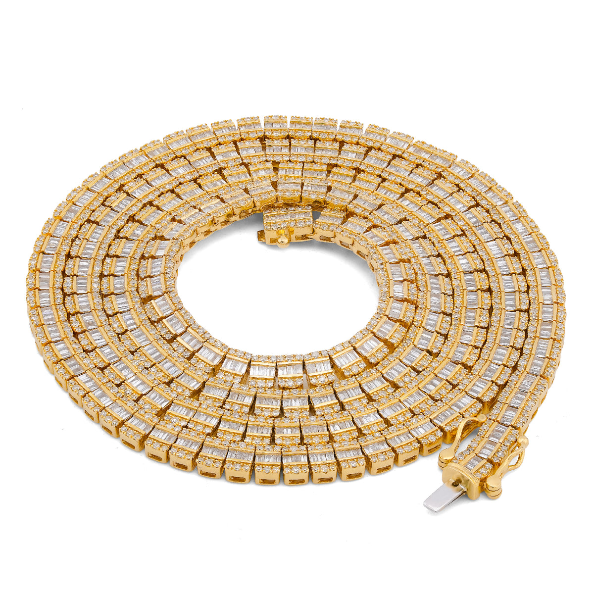 10K Yellow Gold 6.5CT Centre Row Baguette Natural Diamond 4MM Tennis Chain 22"  Men Women Tennis Chain — view 8