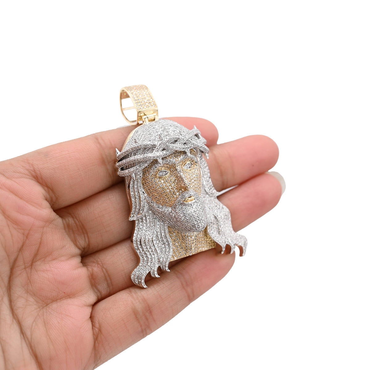 10K Yellow Gold 3.75 CT Natural Diamond Jesus Head  Pendant Religious Men Charm — view 1