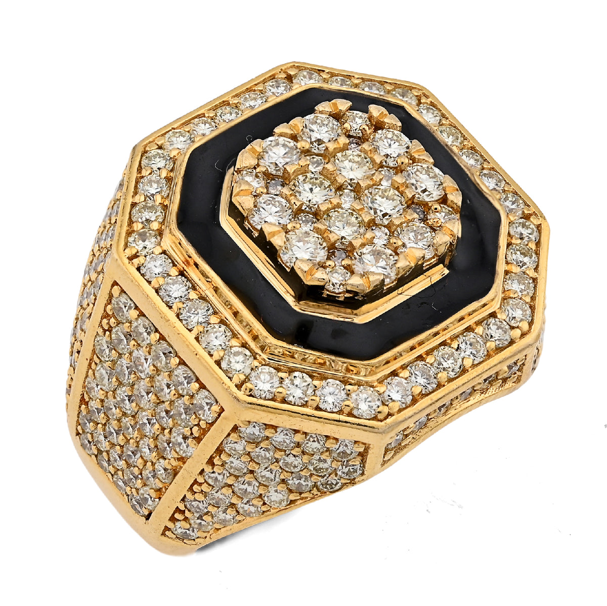 10K Yellow Gold 4.03CT Natural Diamond Octagon Shape Black Centre Men Pinky Ring — view 3