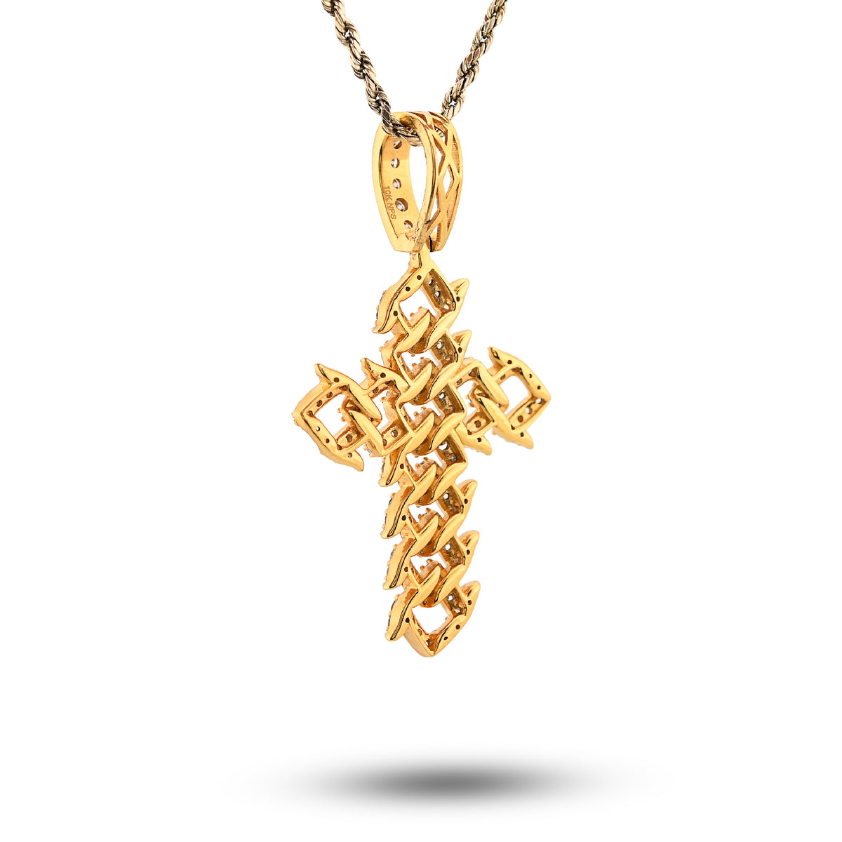10K Yellow Gold Cuban Link Religious Cross 2.5Ct Natural Diamond Men Charm 2.25" Pendant — view 6