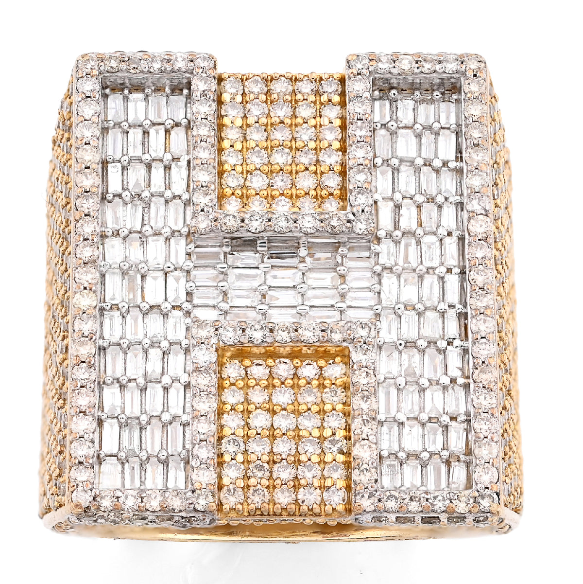 10K Yellow Gold 15.74CT Natural Diamond "H" Initial Men Ring 1.15" Wide 36.5g — view 2