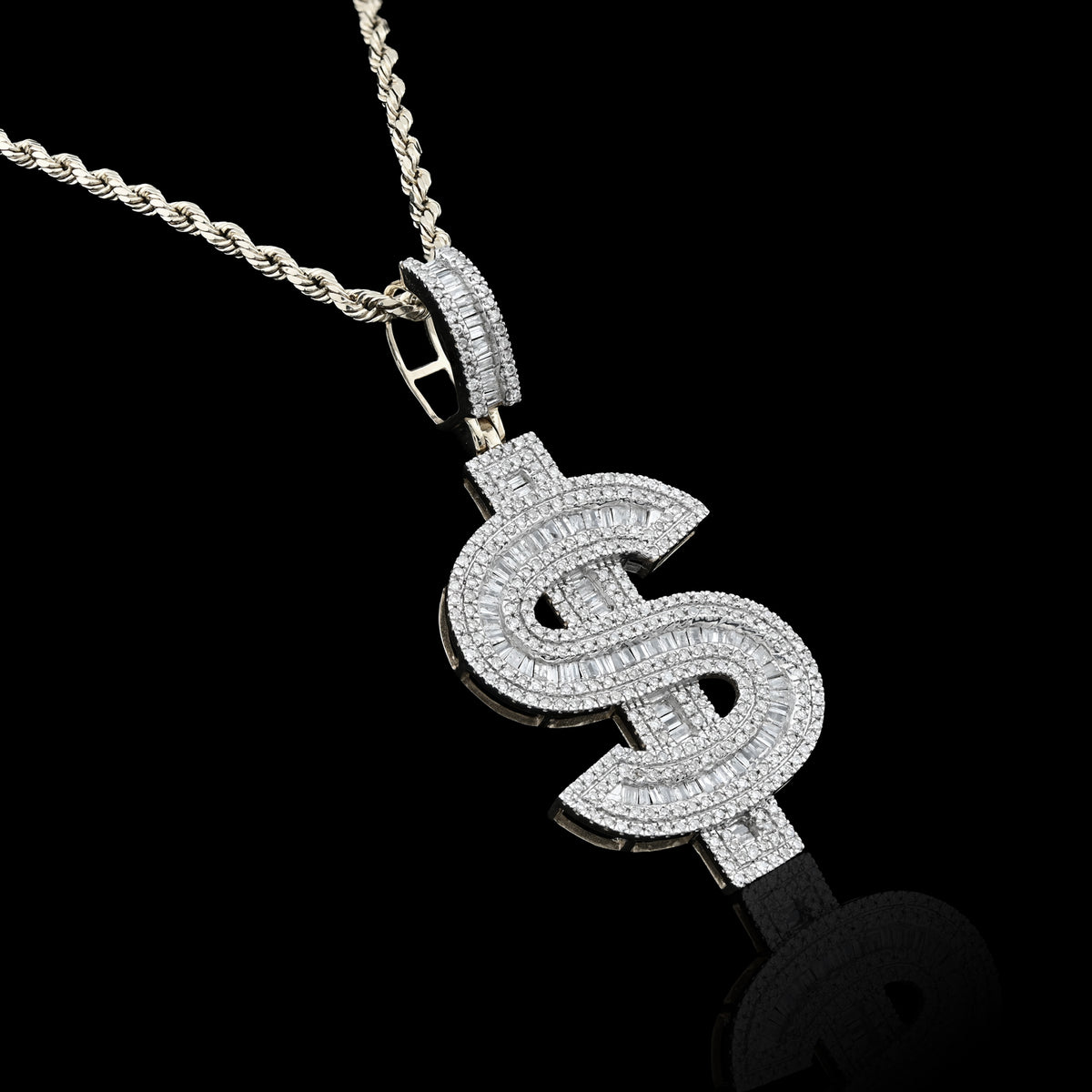 10K yellow Gold 1.40 CT Natural Diamond "$" Sign Charm Men 48.5 MM Pendant 7g — view 6