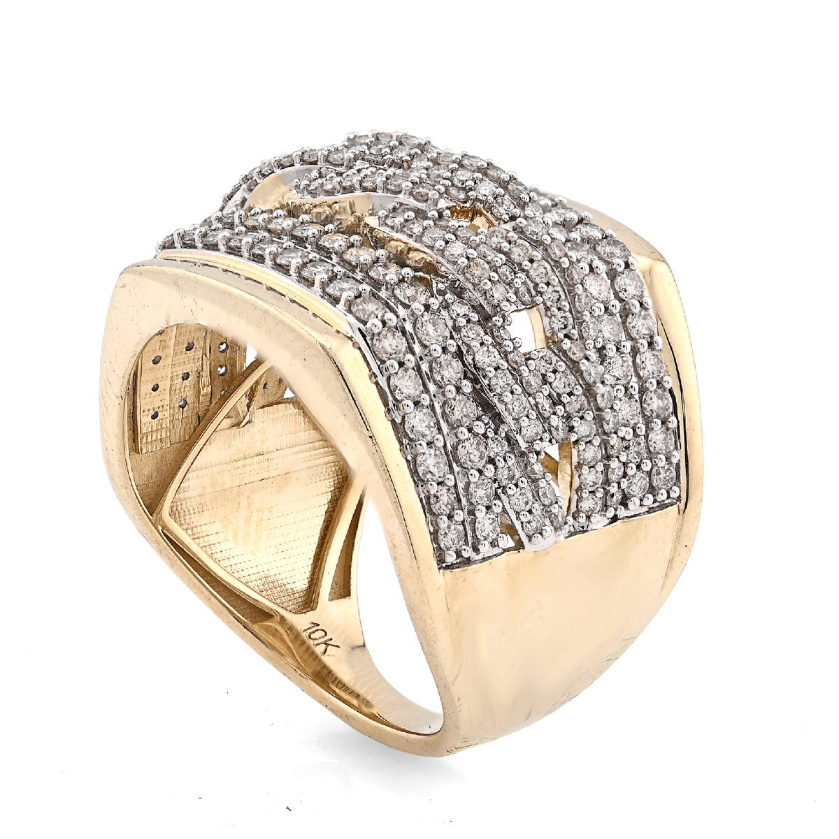 10K Yellow Gold Cuban Link 4 Row Men 1.98CT Natural Diamond Pinky Ring — view 4