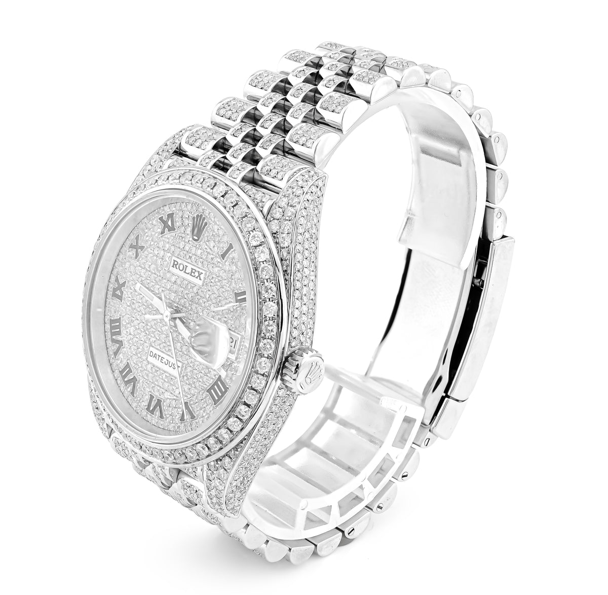 41MM Rolex DJ Natural Diamond 18CT Bussdown Single Row Bezel Roman Dial Jubilee Band — view 9