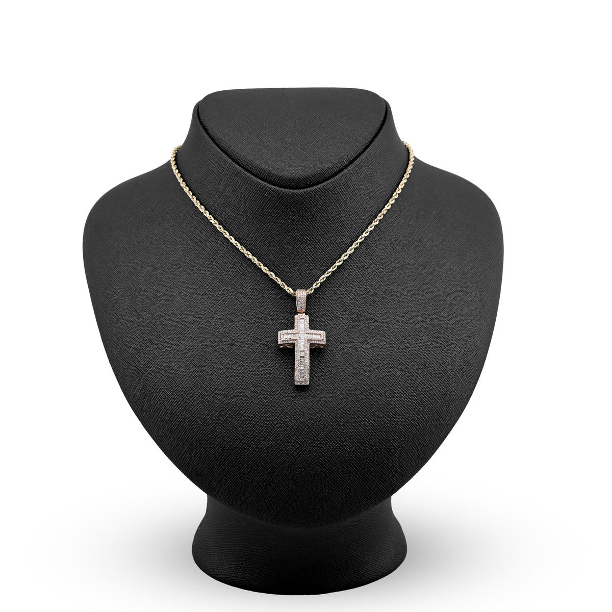 10K Rose Gold 2 CT Round & Baguette Natural Diamond Cross Religious Pendant 5.9 g Men Charm — view 5