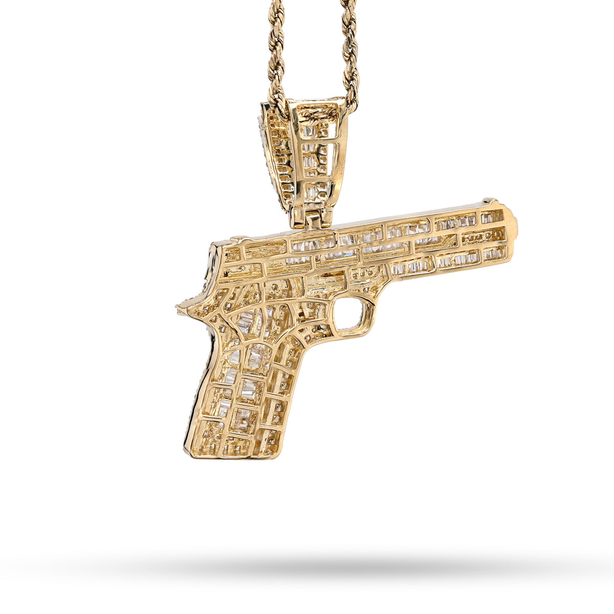 10K Yellow Gold 4.50 CT Natural Diamond Round/Baguette Gun Pendant Mens Charm 12.3g — view 5