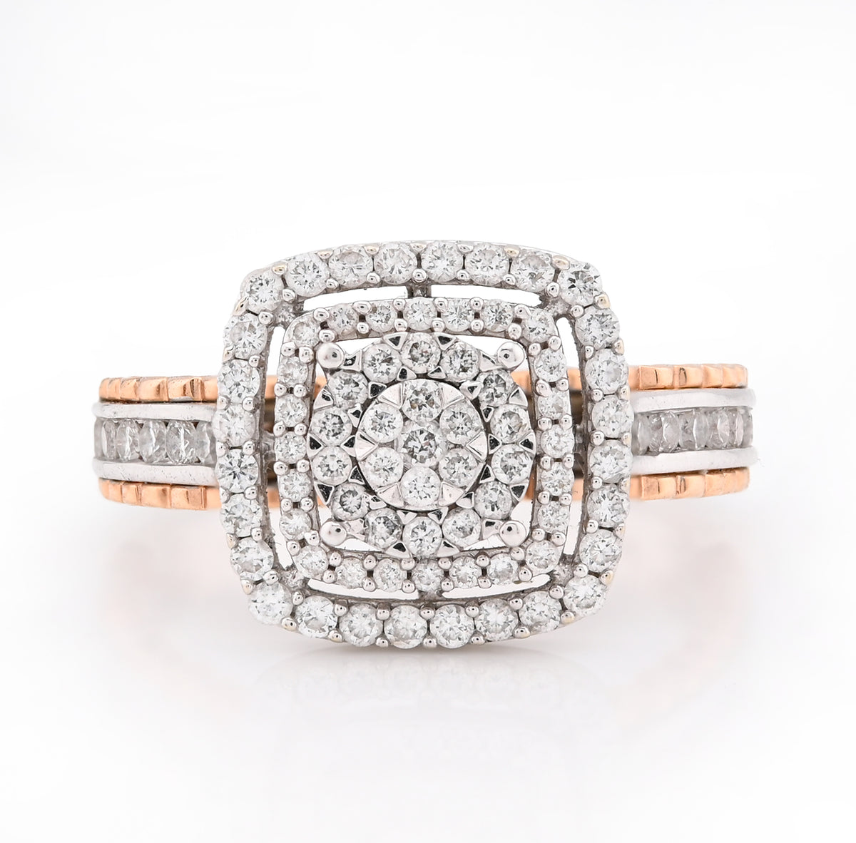 14K Rose/White Gold 2.65CT Natural Diamond Square Shape Cluster Flower Women RIng — view 1