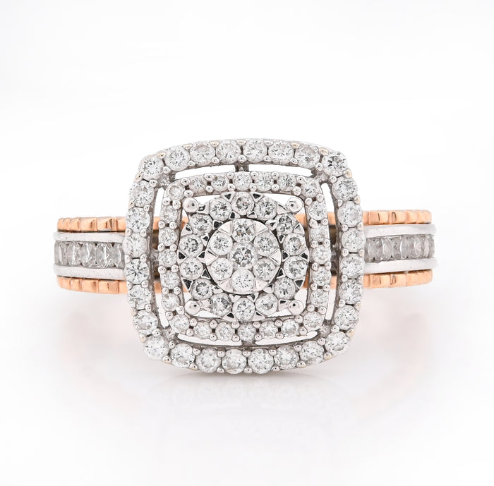 14K Rose/White Gold 2.65CT Natural Diamond Square Shape Cluster Flower Women RIng — view 1