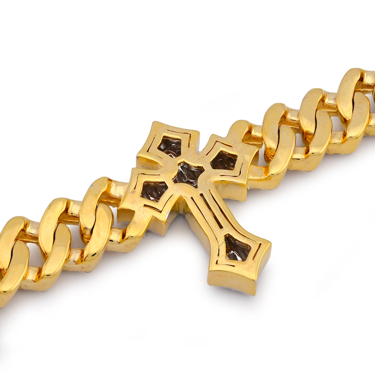 Prong Set Cuban Cross Link Natural Diamond Baguette/Round 5.49CT 10K Gold Bracelet 8" — view 2