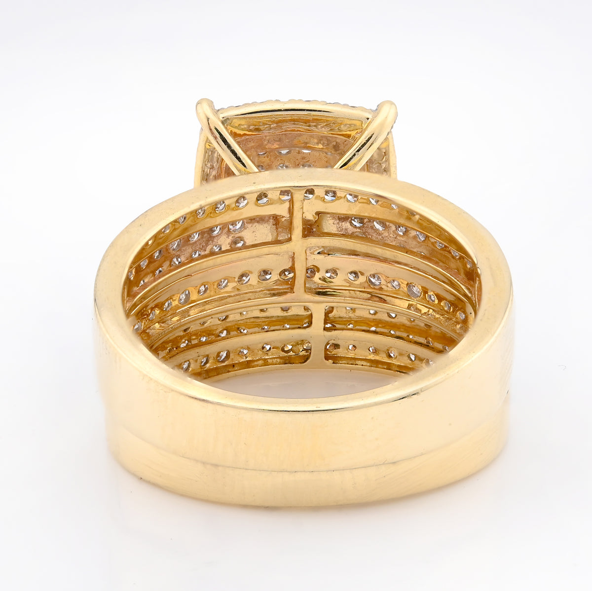10K Yellow Gold Women 2 layer Rectangular Wedding Ring 0.99CT Natural Diamond Band — view 3