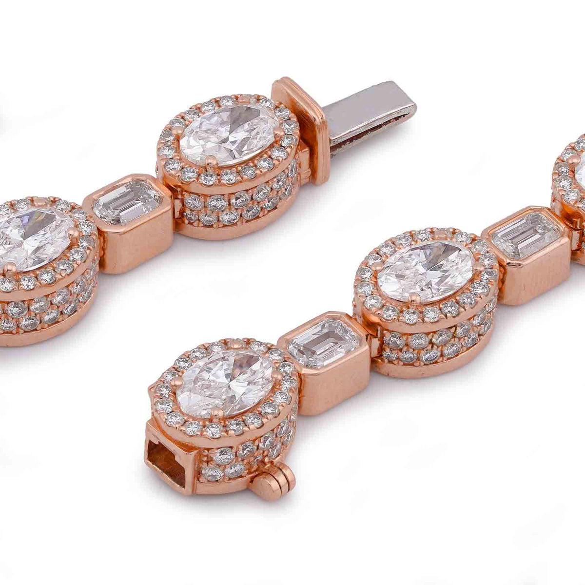925 Rose/White 60.61CT Oval/Emerald/PRincess/Pear Solitaire Cross Lab Diamond Men Women Rosary Chain — view 5