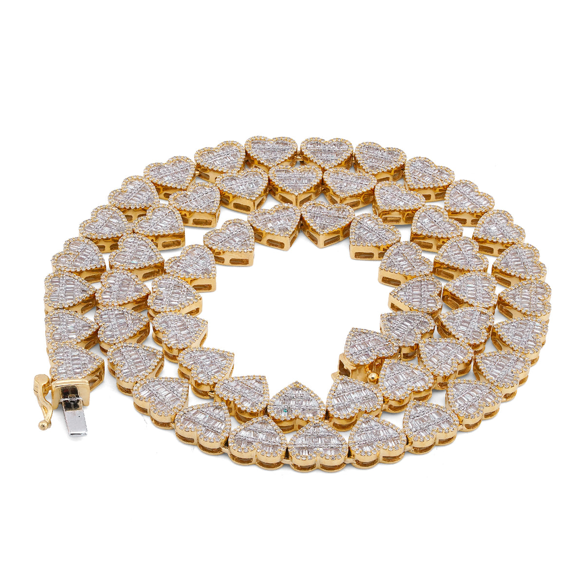 10K Yellow Gold 6.81CT Natural Diamond Heart Shape Baguette/Round 18" Women 7.5MM Necklace — view 4