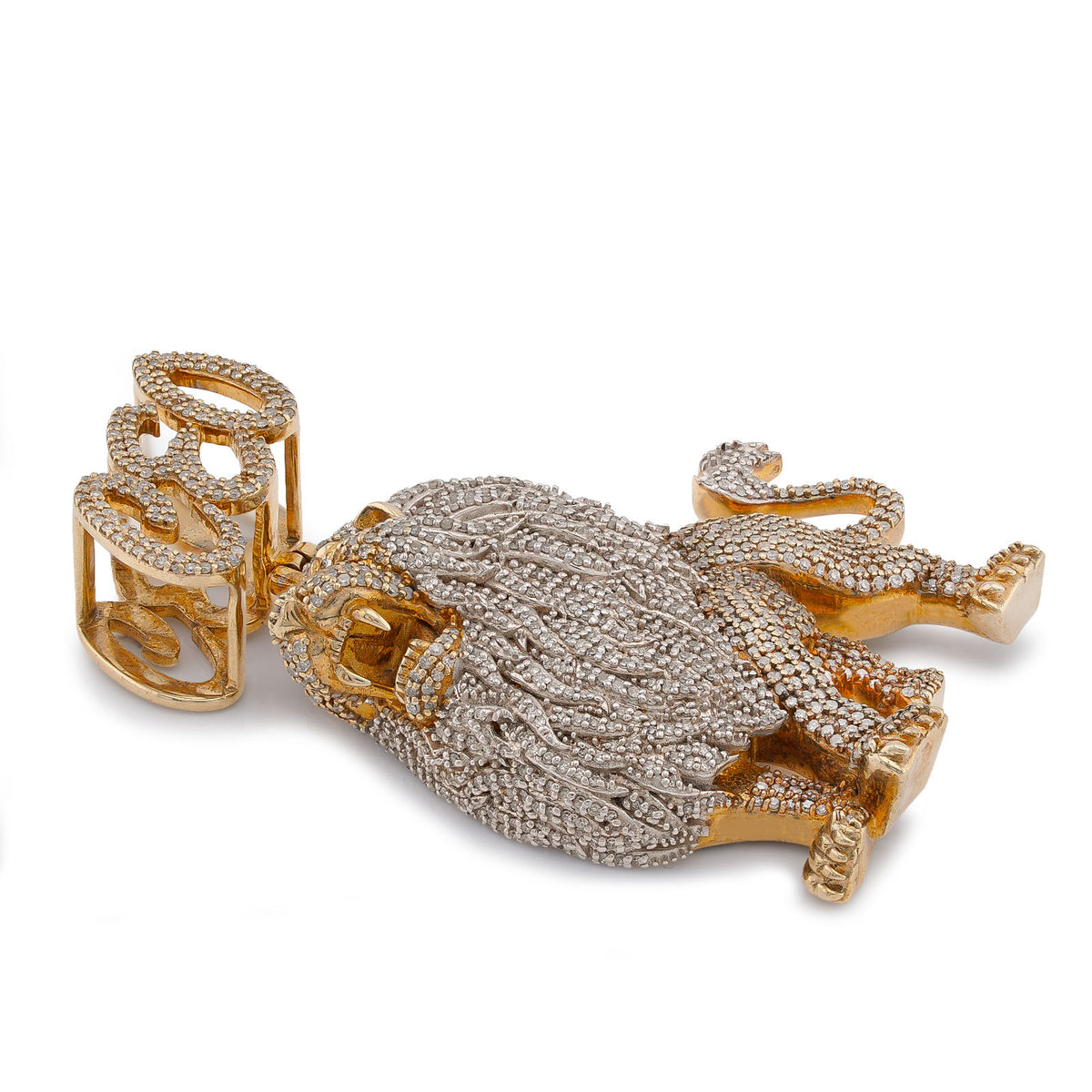 10K Yellow Gold CEO Lion Animal Charm 7.5CT Natural Diamond Men Women Charm — view 6