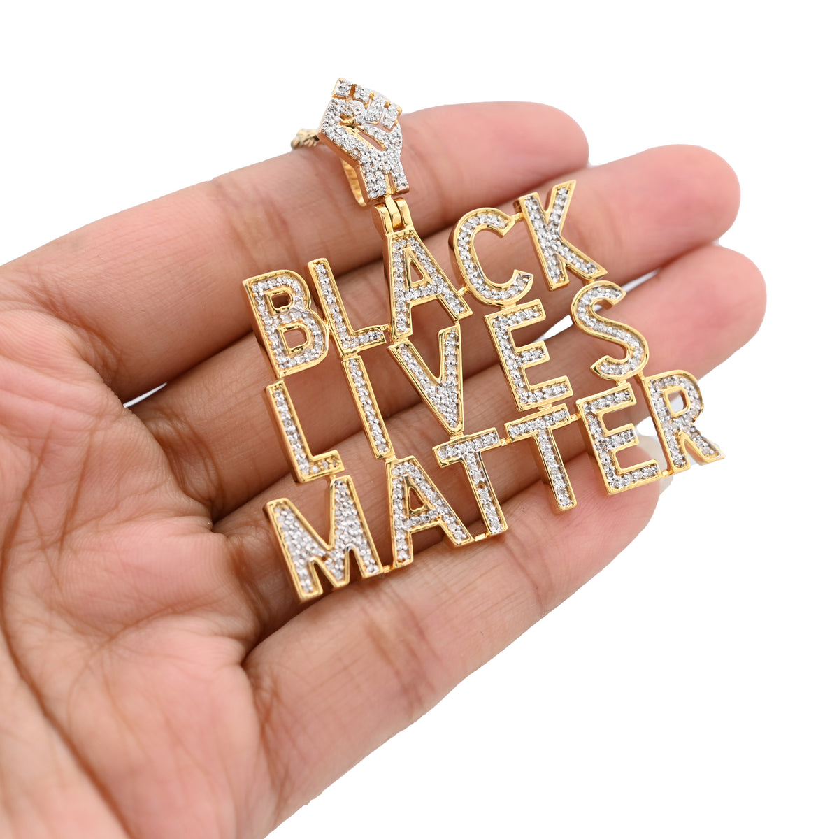 10K Yellow Gold 1.65CT Natural Diamond "BLACK LIVES MATTER" Men Pendant Women — view 4