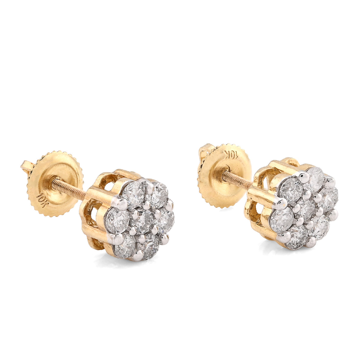 10K Yellow Gold 0.77CT Natural Diamond Flower Stud Men Women Earrings — view 4