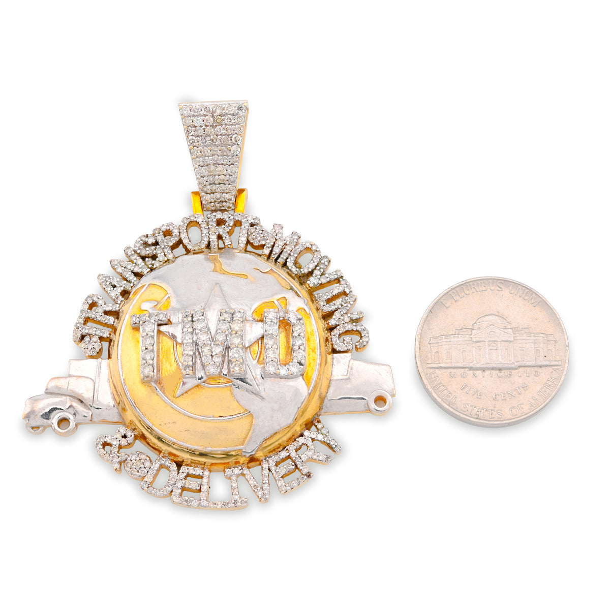 10K Yellow Gold "Transport, Moving & Delivery" Globe Truck 2CT Natural Diamond Men Pendant Charm — view 8