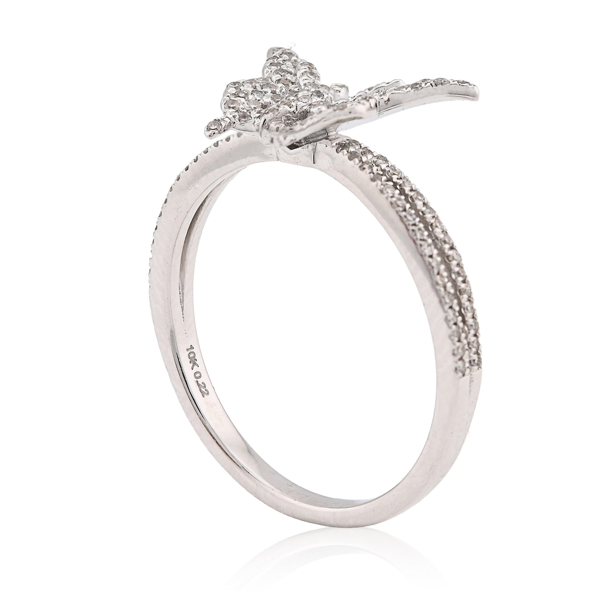 10K White Gold 0.22CT Natural Diamond Butterfly two band Women Ring — view 7