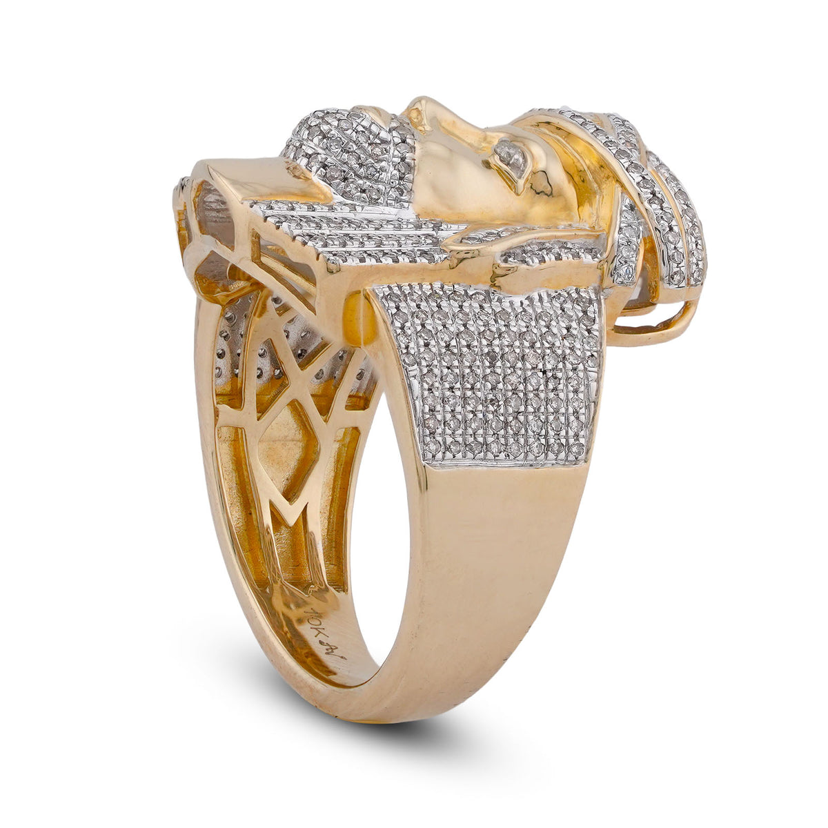 10K Yellow Gold 0.75CT Jesus Head Natural Diamond Men Pinky Ring — view 6