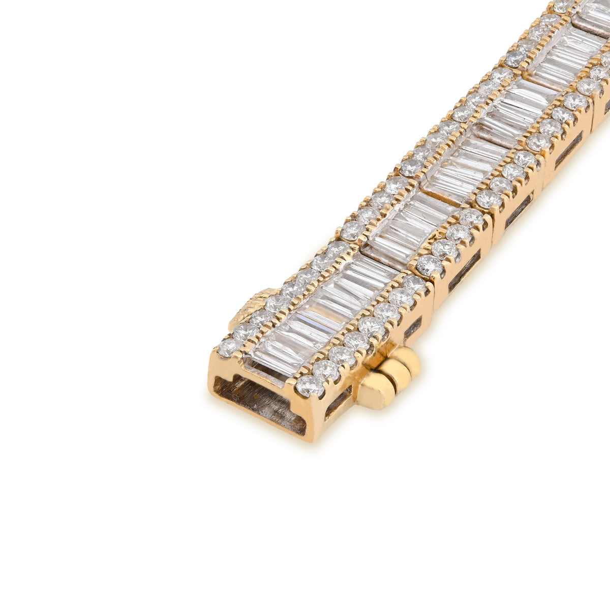10K Yellow Gold 7.50CT Natural Diamond Round/Baguette Rectangular Link Bracelet 7.8MM 8" Men Women 30.2g — view 2