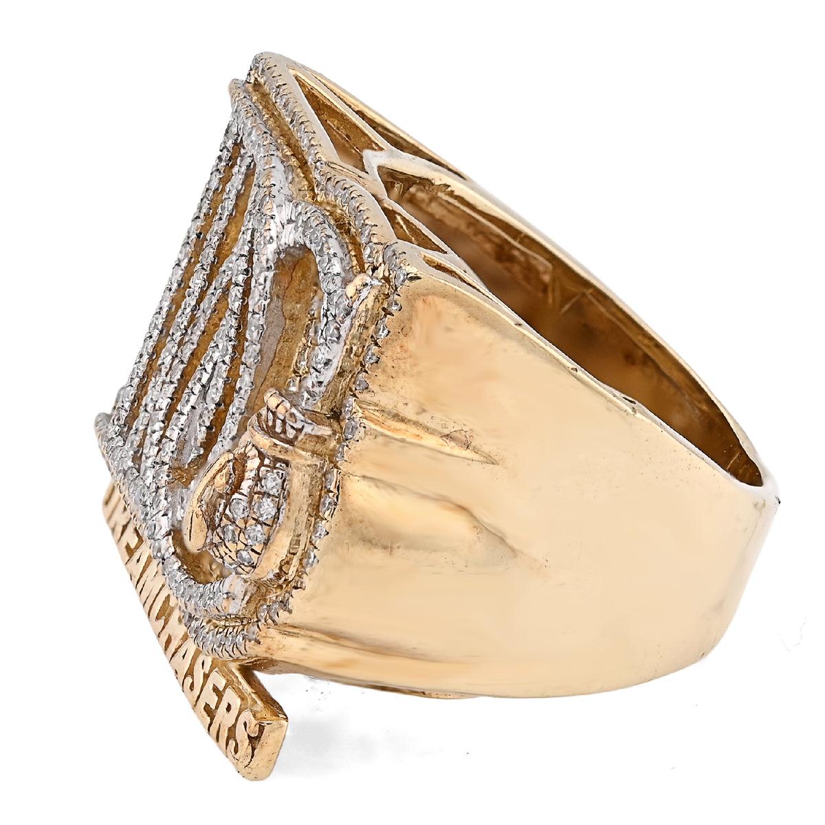 10K Yellow Gold 1.38CT Dream Chasers Initial Natural Diamond Money Bag Men Pinky Ring — view 5