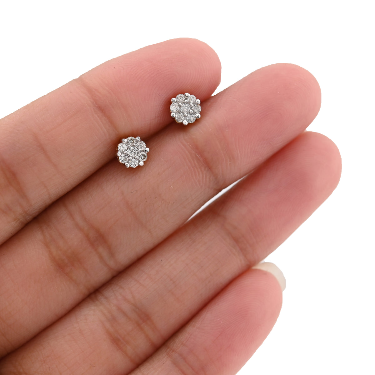 10K Yellow Gold 0.23CT Natural Diamond Flower Setting Earrings Women Men Studs — view 4