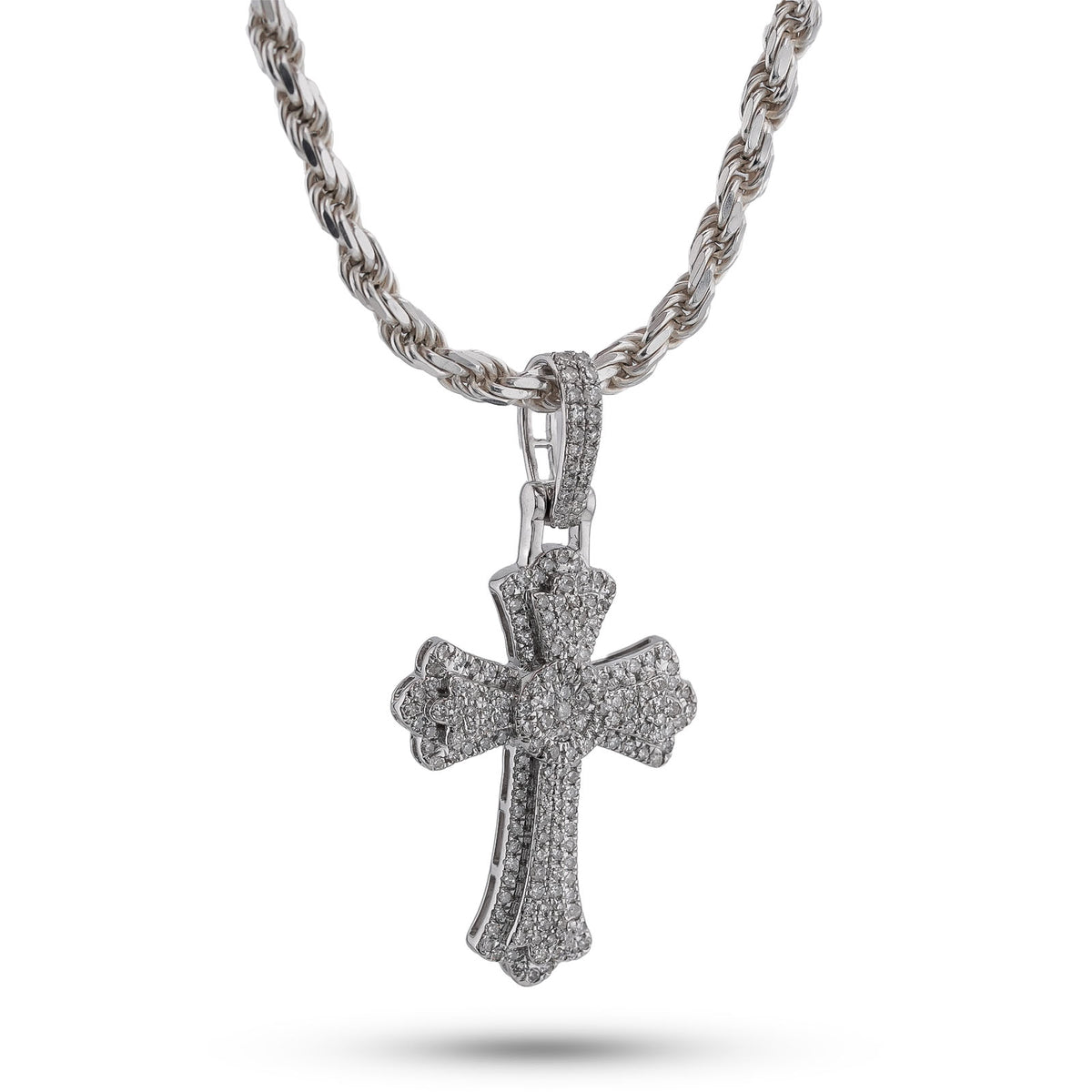 10K White Gold 0.60CT Natural Diamond Budded Cross Pendant — view 1