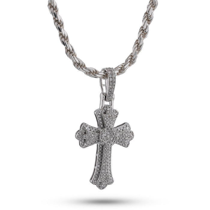 10K White Gold 0.60CT Natural Diamond Budded Cross Pendant — view 1