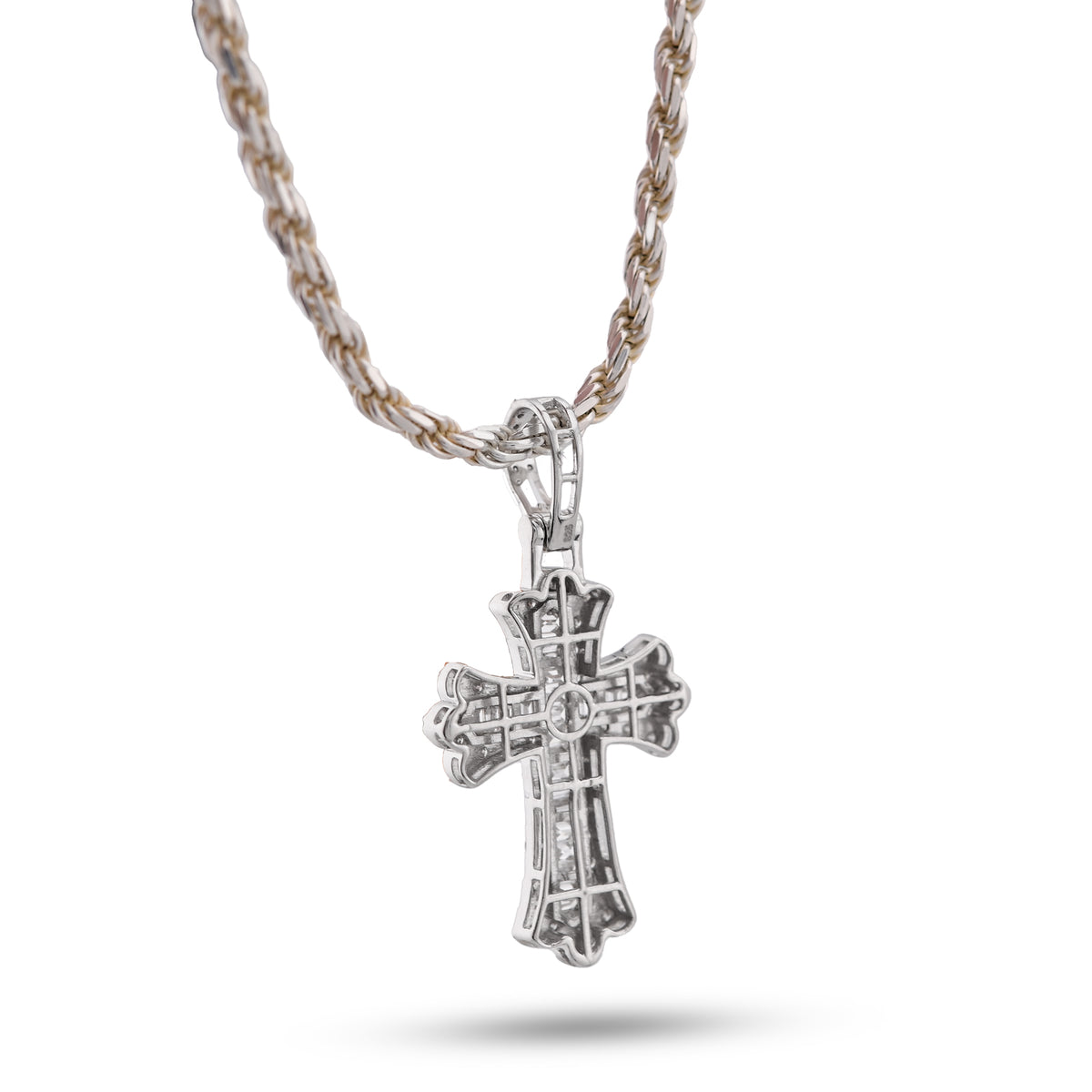 Budded Cross Pendant 1.05CT Lab Diamond Baguettes Men Women Charm — view 8