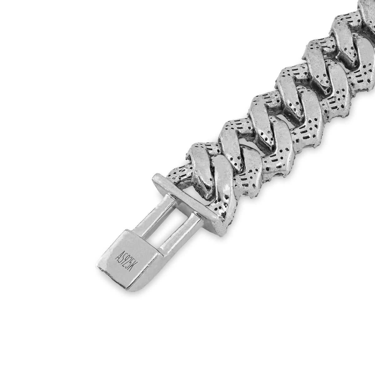 925 SS 6.19 CT Natural Diamond Round/Baguette 10MM Flat Cuban Link Bracelet 8" Men 29.6g — view 8