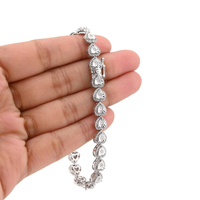 10K White Gold 7MM Natural Diamond 2.1CT Women Tennis Heart Bracelet 7" 13.6g — view 1